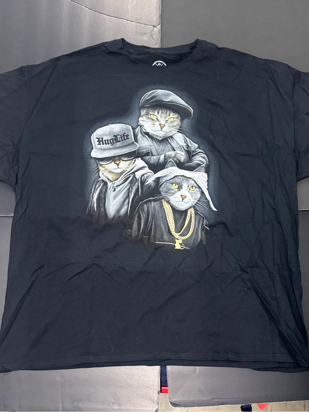 Cat & Jack Black Men's Tee with Three- Cat Graphic and Gold Accents
